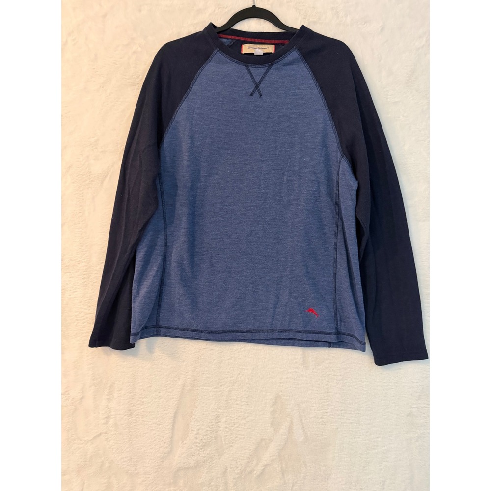 Tommy Bahama Mens Large Blue Heathered Raglan Long Sleeve Shirt Marlin Logo